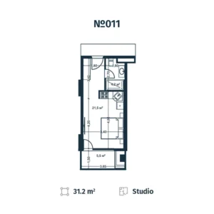 План апартаментов N11 в стадии строительства - Студия, 31,2 м2