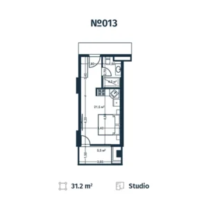 План апартаментов N12 в стадии строительства - Тип студии, 31,1 м2