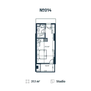 План апартаментов N14 в стадии строительства - Тип студии, 31,1 м2
