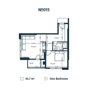 План апартаментов N15 в стадии строительства - Однокомнатные, 55,7 м2