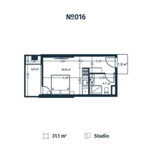 План апартаментов N16 в стадии строительства - Студия, 31,1 м2