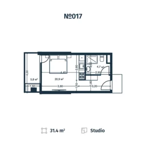 План апартаментов N17 в стадии строительства - Тип студии, 31,4 м2