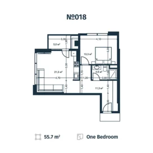 План апартаментов N18 в стадии строительства - Однокомнатные, 55,7 м2
