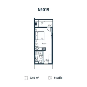 План апартаментов N19 в стадии строительства - Апартаменты типа студия, 32 м2
