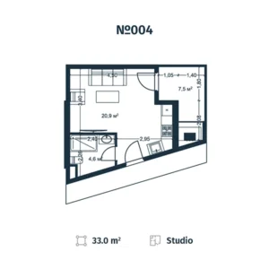 План апартаментов N4 в стадии строительства - Тип студии, 33 м2