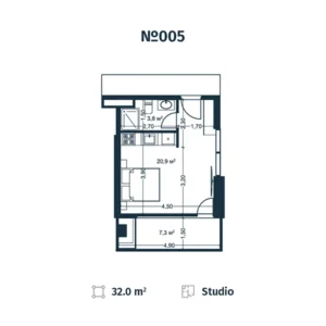 План апартаментов N5 в стадии строительства - Тип студии, 32 м2