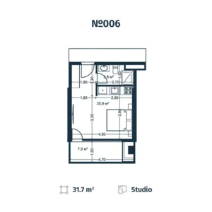 План апартаментов N6 в стадии строительства - Студия, 31,7 м2