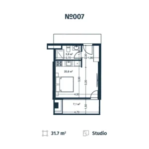 План апартаментов N7 в стадии строительства - Тип студии, 31,7 м2