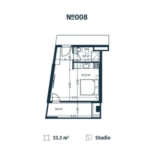 План апартаментов N8 в стадии строительства - Студия, 33,3 м2